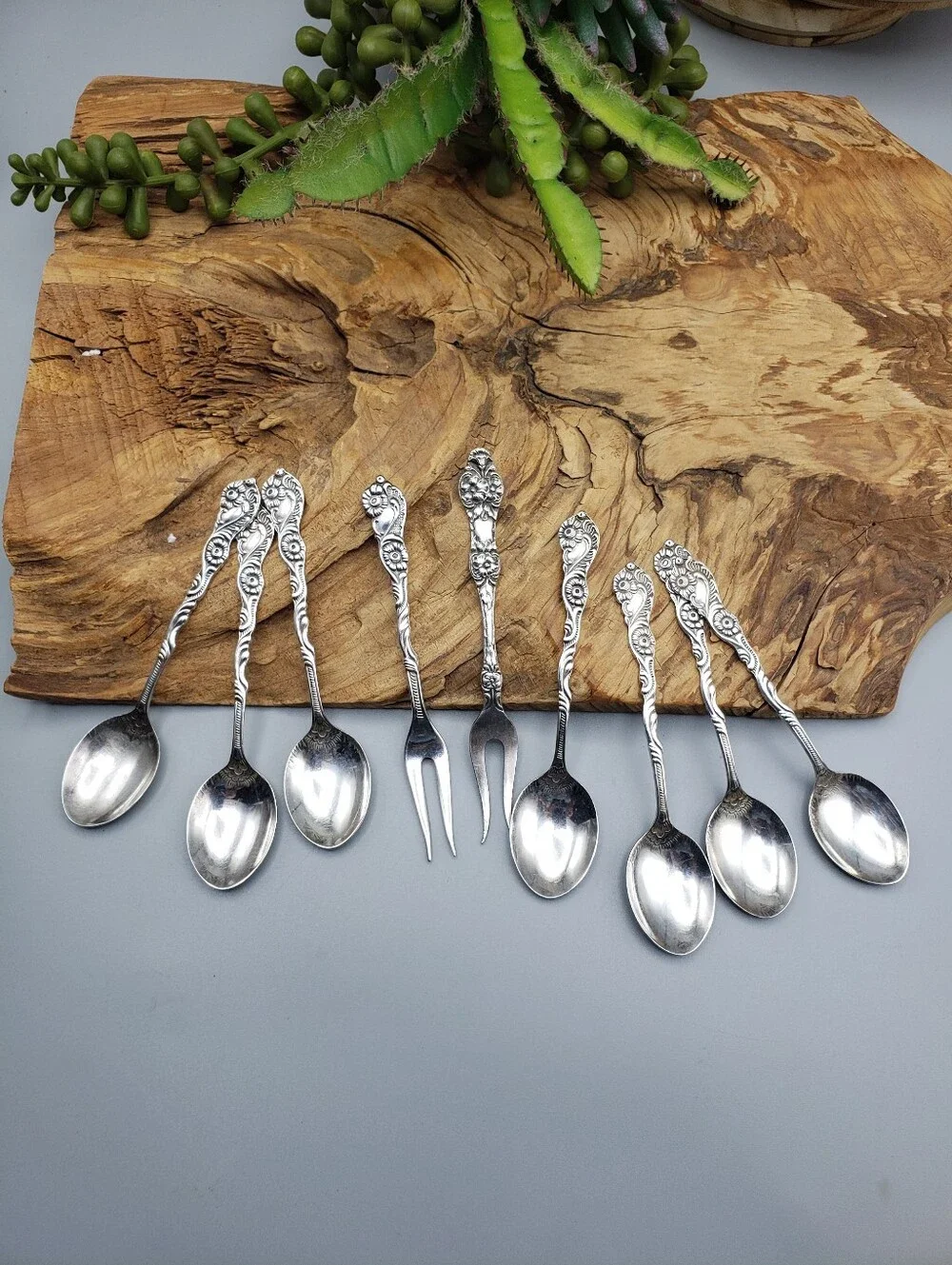 Nils-Johan Vintage Silverplate Demitasse Flatware - Floral Scroll Design 9 Piece